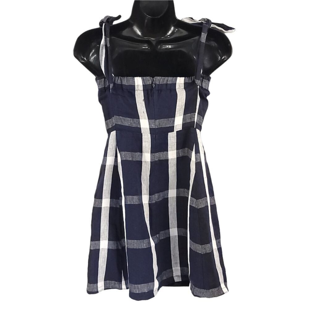 Reformation Linen Mini Dress Plaid Tie Off The Shoulder Arnaut Summer Dress - Picture 7 of 14